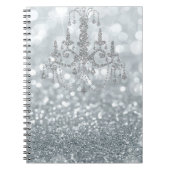 Witte Zilveren Glitter Bokeh Glam Kroonluchter Fon Notitieboek (Voorkant)