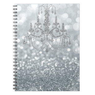 Witte Zilveren Glitter Bokeh Glam Kroonluchter Fon Notitieboek