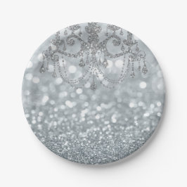 Witte Zilveren Glitter Bokeh Glam Kroonluchter Fon Papieren Bordje