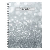 Witte Zilveren Glitter Bokeh Glam Trendige Schitte Notitieboek (Voorkant)