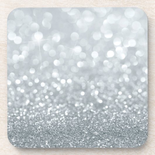 Witte Zilveren Glitter Bokeh Glam Trendy Schitteri Bier Onderzetter (Voorkant)