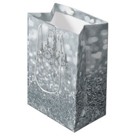 Witte zilveren glitter bokeh glamour kroonluchter  medium cadeauzakje