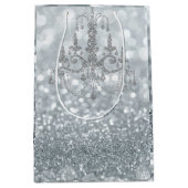 Witte zilveren glitter bokeh glamour kroonluchter  medium cadeauzakje (Voorkant)