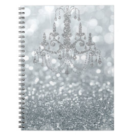 Witte zilveren glitter bokeh glamour kroonluchter  notitieboek