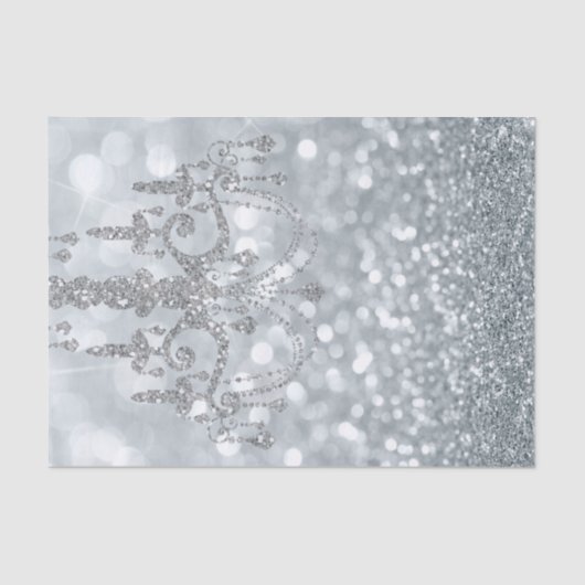Witte zilveren glitter bokeh glamour kroonluchter  tissuepapier (Voorkant)