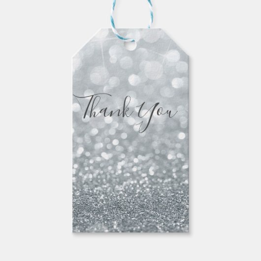 Witte zilveren glitter bokeh glamour Sweet 16-fees Cadeaulabel (Voorkant)
