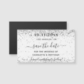 Witte zilveren glitter bruiloft met de date magnet (Voorkant / Achterkant)