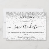 Witte zilveren glitter elegant modern save the date (Voorkant)