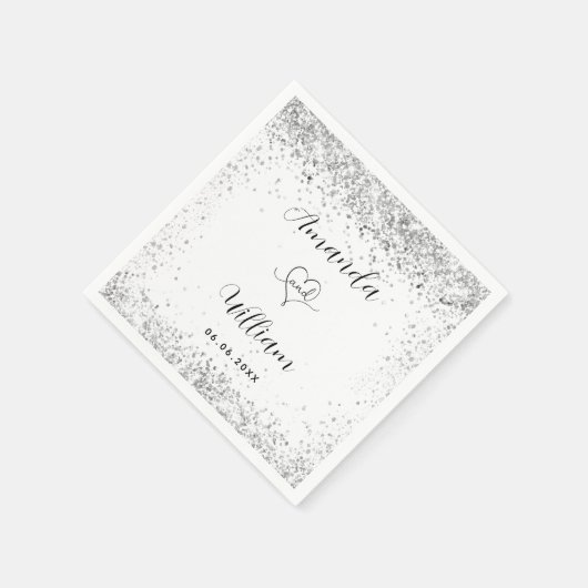 Witte zilveren glitter elegant script bruiloft servet (Hoek)