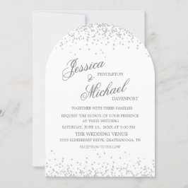 Witte Zilveren Glitter Elegante Script Boog Trouwk Kaart