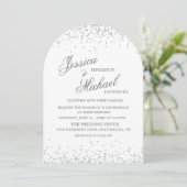 Witte Zilveren Glitter Elegante Script Boog Trouwk Kaart (Staand voorkant)