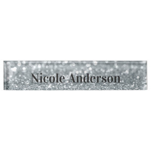 Witte Zilveren Glitter Glans Cadeau Elegant Glamou Naambordje