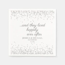 Witte Zilveren Glitter Happy Ever After Trouwfeest Servet