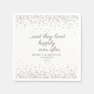 Witte Zilveren Glitter Happy Ever After Trouwfeest Servet