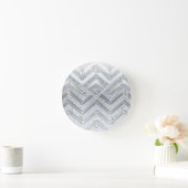 Witte zilveren glitter meisjesachtige glamour chev ronde klok (Huis)