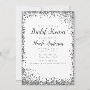 Witte zilveren glitter moderne glamour bruidsdouch kaart