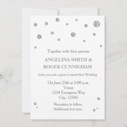 Witte & Zilveren Glitter Moderne Huwelijksuitnodig Kaart (Voorkant)