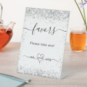 Witte zilveren glitter sparkles bruiloft gastbevoo reclamebord met voetstuk (Insitu)