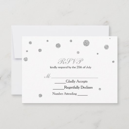 Witte & Zilveren Glitter Stippen RSVP Wedding Kaar (Voorkant)