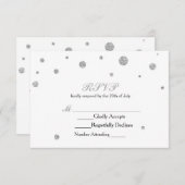 Witte & Zilveren Glitter Stippen RSVP Wedding Kaar (Voorkant / Achterkant)