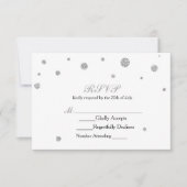 Witte & Zilveren Glitter Stippen RSVP Wedding Kaar Kaartje (Voorkant)
