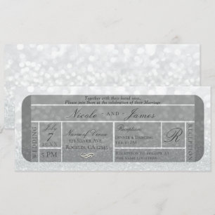 Witte Zilveren Glitter VIP Ticket Bruiloft Kaart