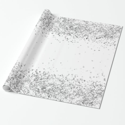 Witte zilveren glitters glans Kerstmis Xmas  Cadeaupapier (Uitgerold)