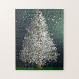 Witte zilveren kerstboom, heldere sterren legpuzzel