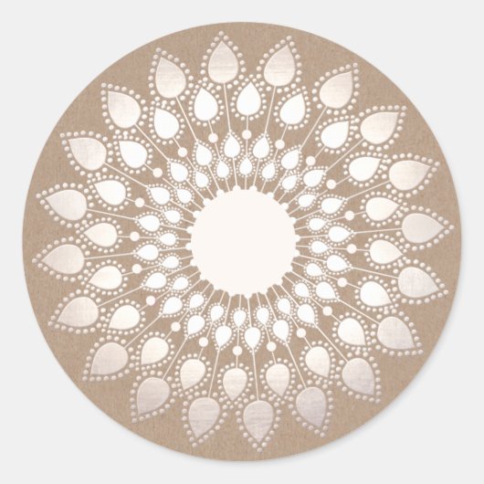 Witte Zilveren Lotus Bloemen Mandala Ronde Sticker (Voorkant)
