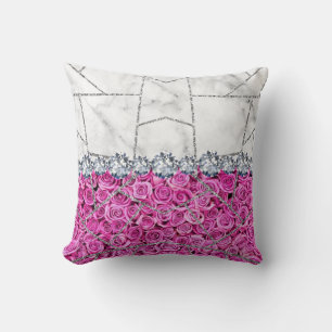 Witte Zilveren Marmer Roze Zwarte Glitters Kuspill Kussen