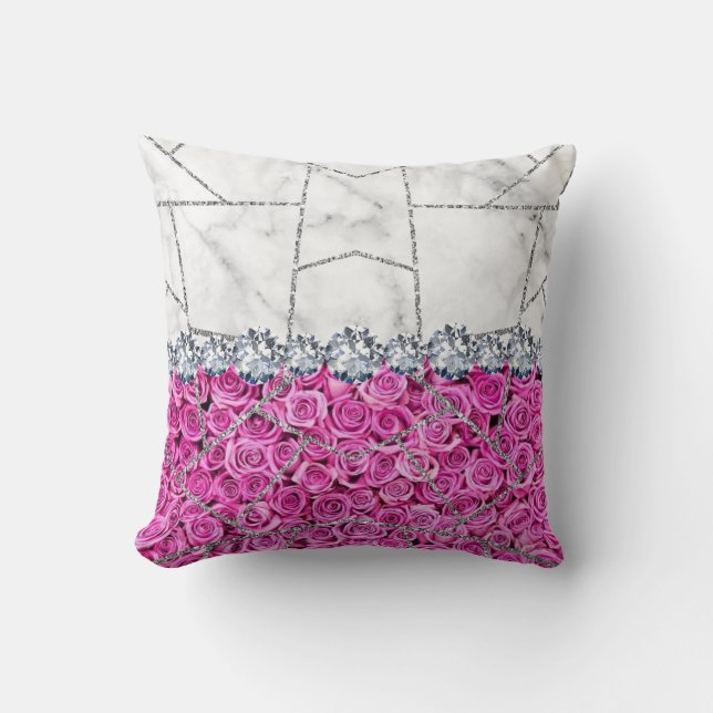 Witte Zilveren Marmer Roze Zwarte Glitters Kuspill Kussen (Voorkant)