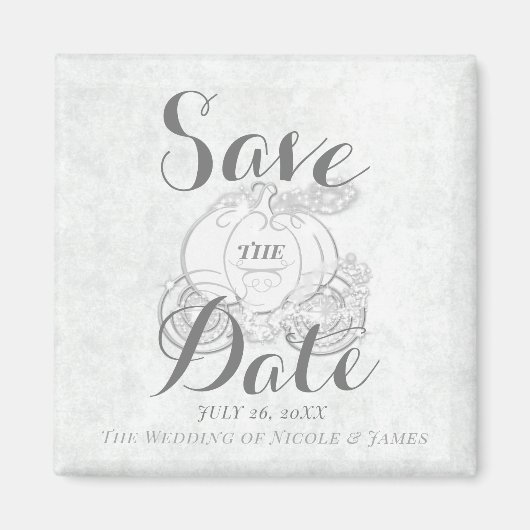 Witte Zilveren Pompoen Koets Save the Date Magneet (Voorkant)