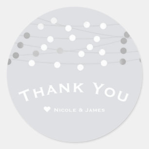 Witte zilveren slingerlichtjes moderne huwelijksgu ronde sticker