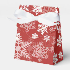 Witte zilveren sneeuwvlokpatroon op rode Kerstmis Bedankdoosjes