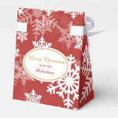 Witte zilveren sneeuwvlokpatroon op rode Kerstmis Bedankdoosjes (Achterkant)