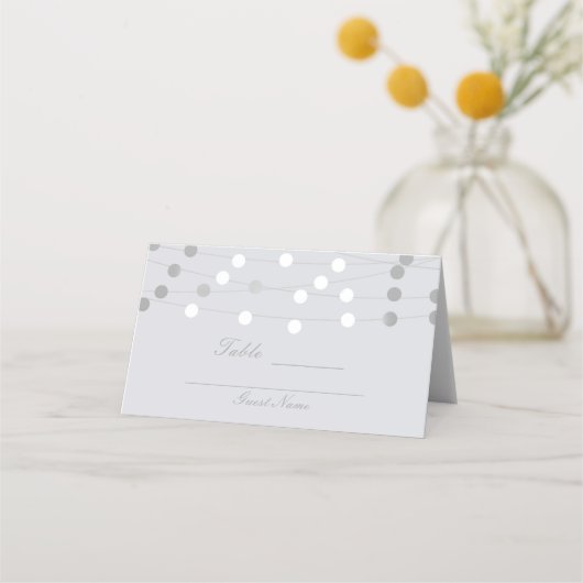 Witte Zilveren Strijklichten Moderne Huwelijkstafe Plaatskaartje (Achterkant)