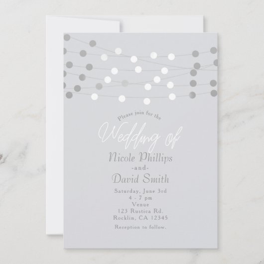 Witte Zilveren String Lights Moderne Chique Bruilo Kaart (Voorkant)