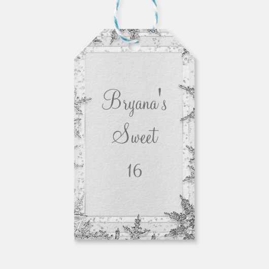 Witte & Zilveren Winter Sneeuwvlokken Elegante gun Cadeaulabel (Achterkant)