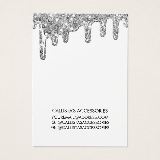 Witte zilveren zwarte glazen druppels, die beeldsc visitekaartje (Achterkant)