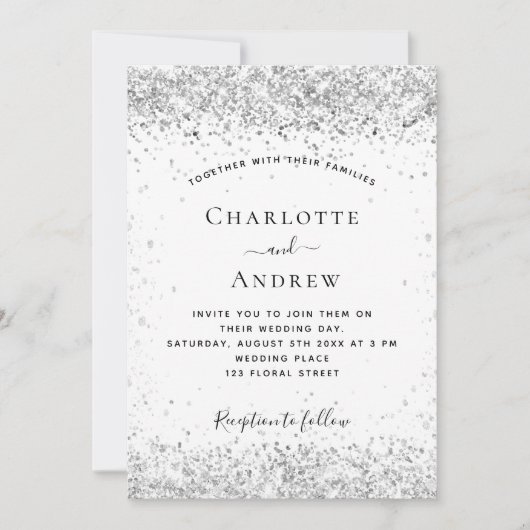 Witte zilverglitter elegant bruiloft kaart (Voorkant)
