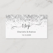 Witte zilverglitter trouwwebsite RSVP QR-code Informatiekaartje (Voorkant)