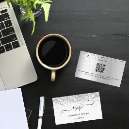 Witte zilverglitter trouwwebsite RSVP QR-code Informatiekaartje