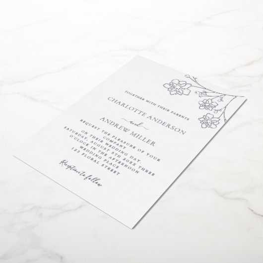 Witte zilverkleurige bruine bruiloft folie uitnodiging (Gedraaid)