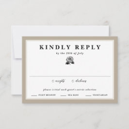 Witte Zinnia Bloem Taupe & Ivoor Bloemen Huwelijk RSVP Kaartje