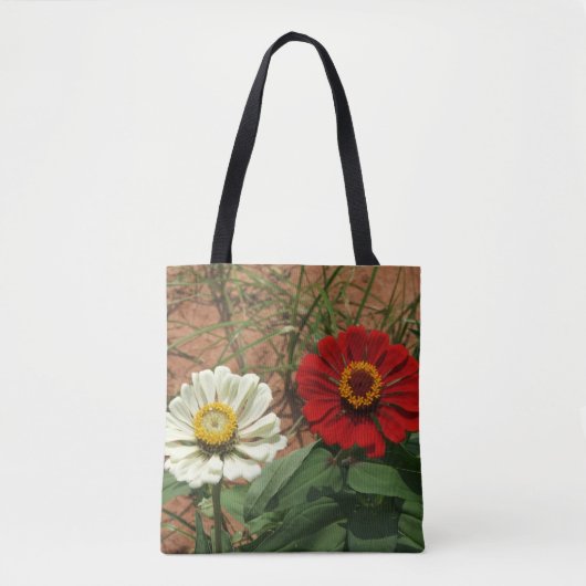Witte Zinnia en Rode Zinnia Canvas tas (Voorkant)
