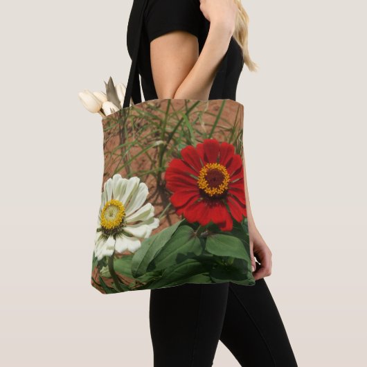 Witte Zinnia en Rode Zinnia Canvas tas (Dichtbij)