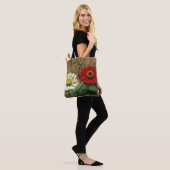 Witte Zinnia en Rode Zinnia Canvas tas (Op model)