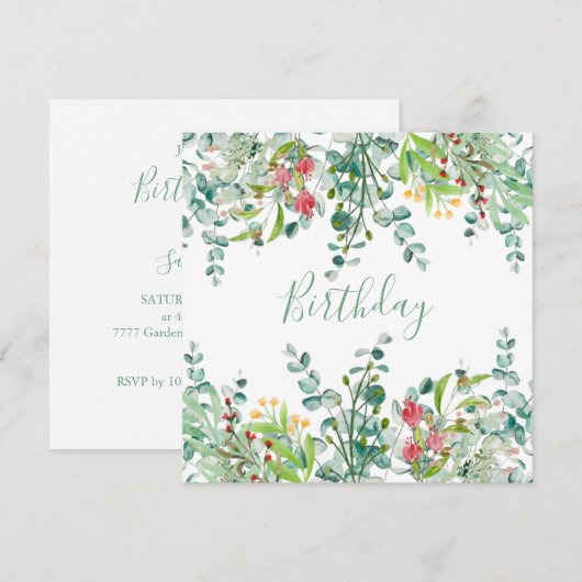 Witte zomerbloemen Verjaardag uitnodiging (Voorkant / Achterkant)