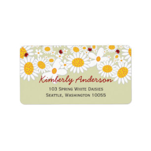 Witte zomermadeliefjes & rode lieveheersbeestjes A Etiket