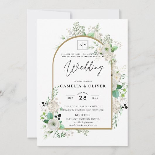 Witte Zomerrozen Smaragdgroene Groenery TROUW Kaart (Voorkant)